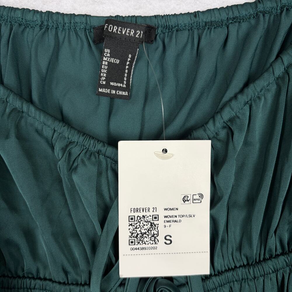 NWT Forever 21 Satin Tie Front Blouse Women's S Green Fairy Princess Cottagecore - Picture 5 of 9